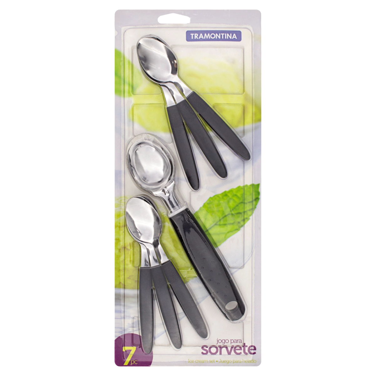 Jogo Colher Preta Inox Para Sorvete Tramontina 7 Unidades
