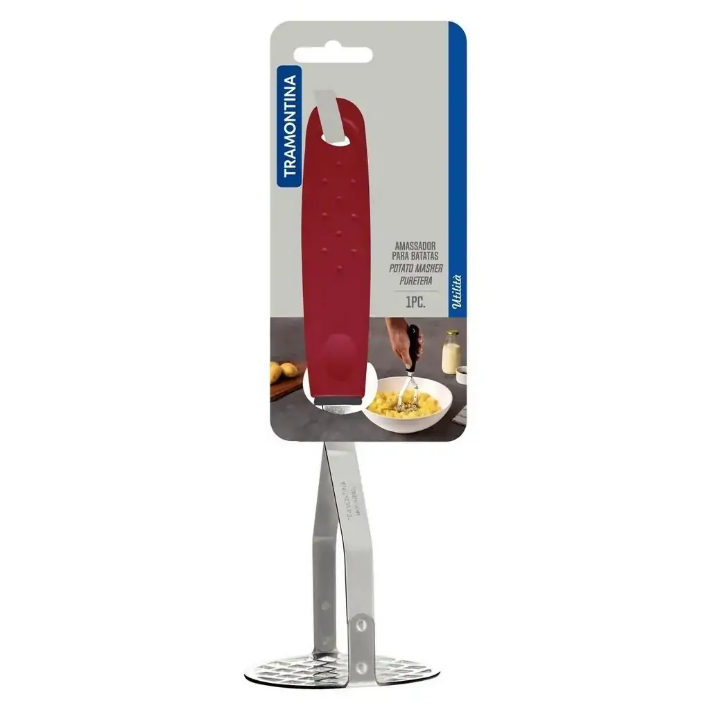 Amassador de Batatas e Feijão Tramontina Utilitá em Aço Inox com Cabo de Polipropileno Vermelho