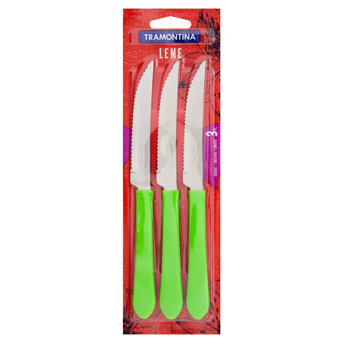 Conjunto Faca Para Churrasco Inox Verde Tramontina Leme 3 Unidades