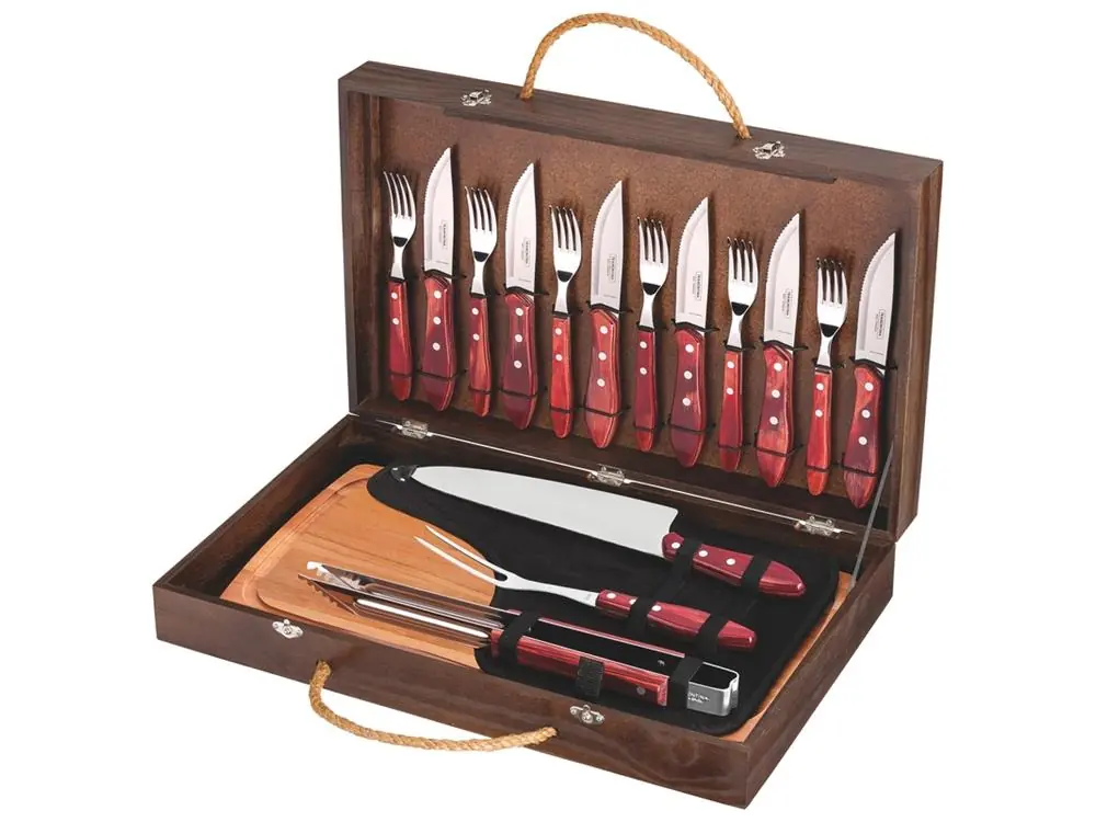 Kit Chur 17 Pcs Polywood Vermelho Sortidos Com Laminas De Aco Inox E Cabos De Madeira Tramontina
