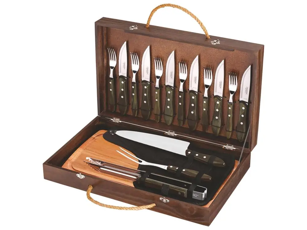 Kit Chur 17 Pcs Polywood Castanho Sortidos Com Laminas De Aco Inox E Cabos De Madeira Tramontina