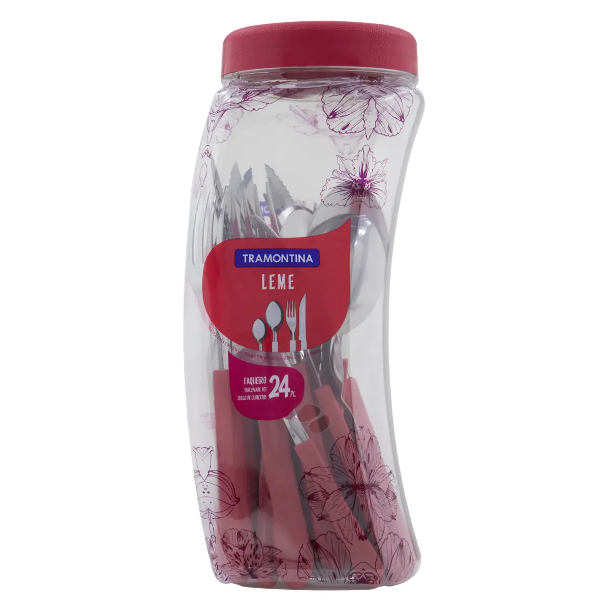 Faqueiro Inox Vermelho Tramontina Leme 24 Peças Grátis Pote Multiuso