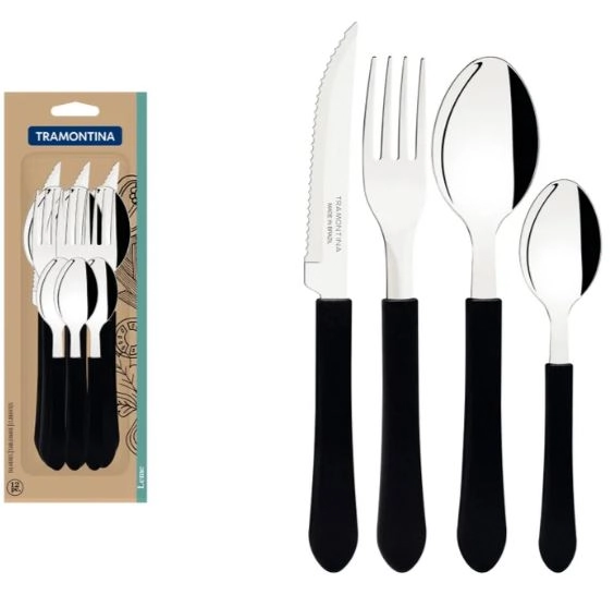 Faqueiro Inox 12 Peças Leme Preto Tramontina