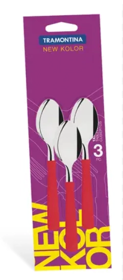 Jogo Colher Cha New Kolor Inox Vermelho 3pcs 23167370 Tramontina