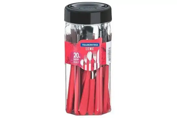 Faqueiro em Aço Inox Leme com 20 Peças Vermelho