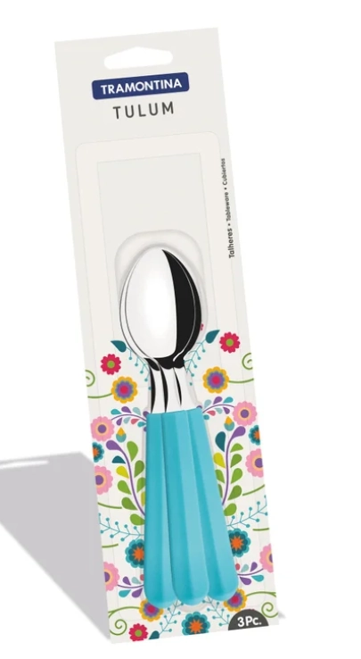 Jogo Colher Sobremesa Tulum Inox Turquesa 3pcs 23276310 Tramontina