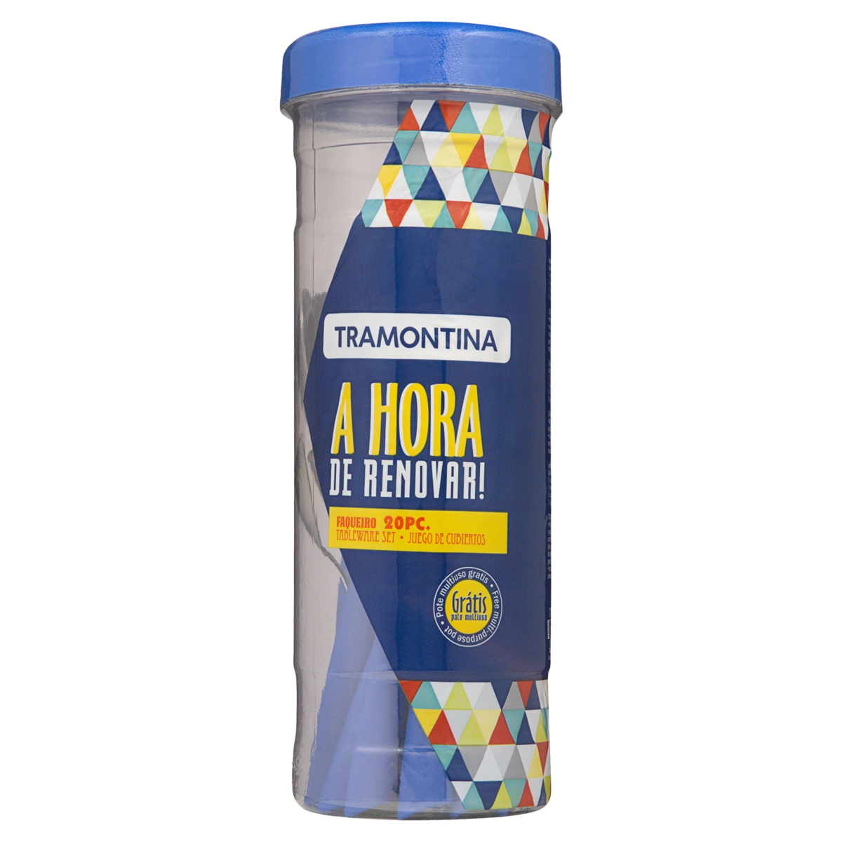 Faqueiro Inox Azul Tramontina Brisa 20 Unidades Grátis Pote Multiuso