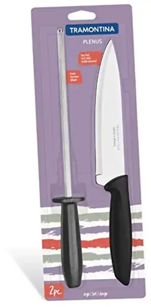 Jg.faca/chaira Tramontina Inox Plenus 2pcs Preta