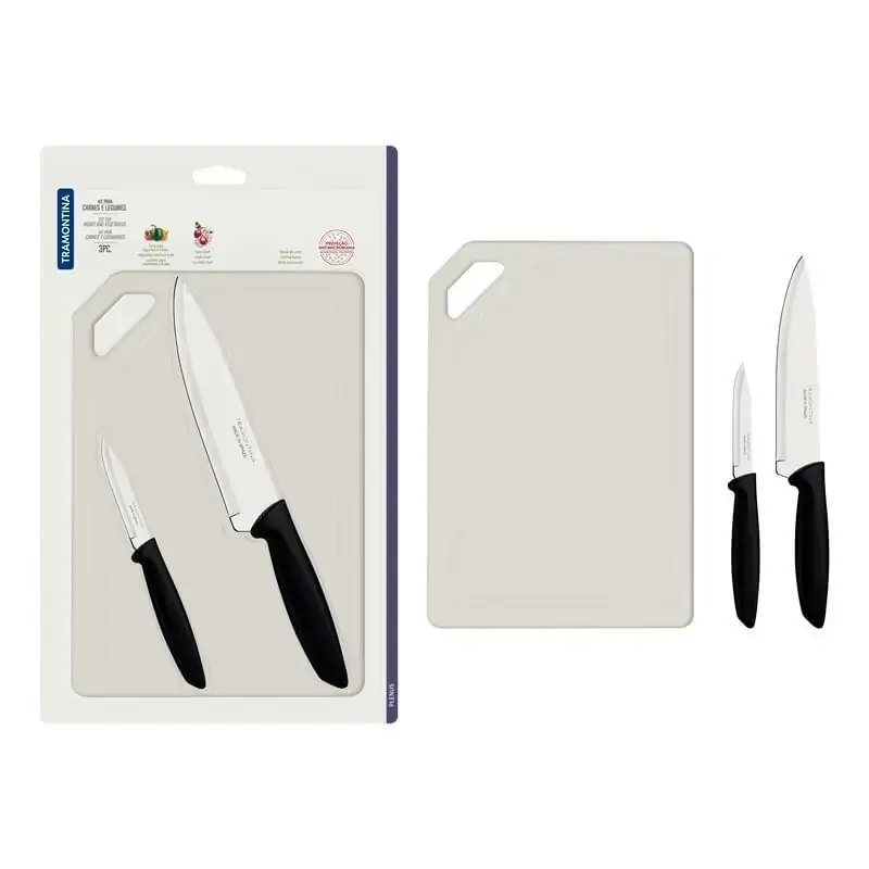Kit Faca Carne/Legumes Inox 3 Peças Plenus Preto Tramontina
