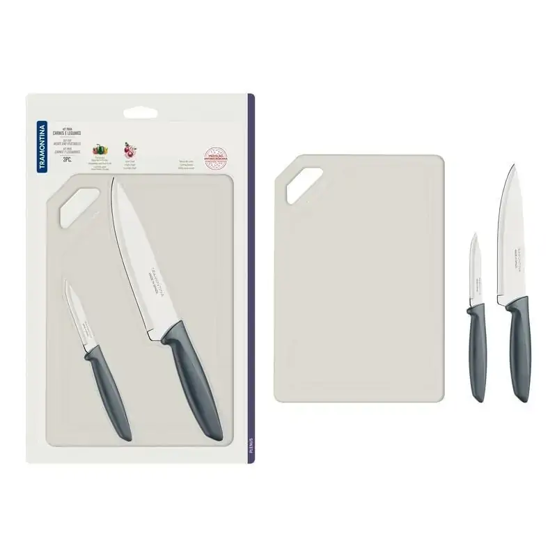 Kit Carne/Legumes Inox Plenus Cinza 3 Peças