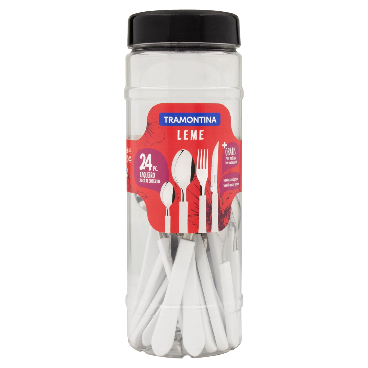 Faqueiro Inox Branco Tramontina Leme 24 Peças Grátis Pote Multiuso