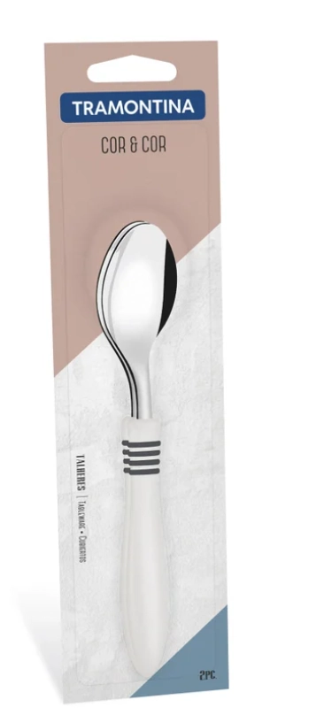 Jogo Colher Sobremesa Cor E Cor Inox Off White 2pcs 23456250 Tramontin