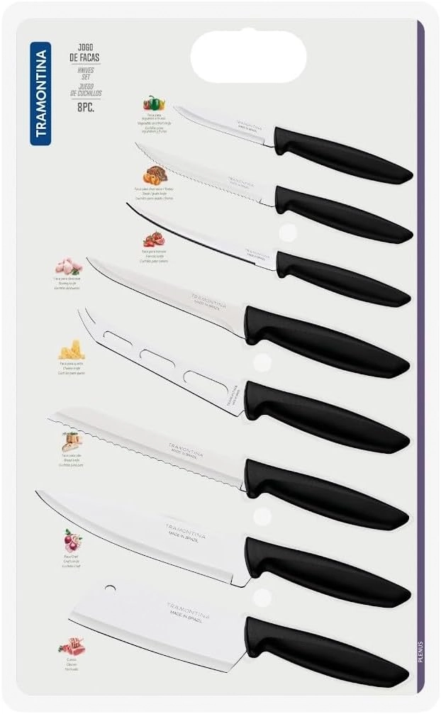 Jogo 8 Facas Inox Plenus Preto