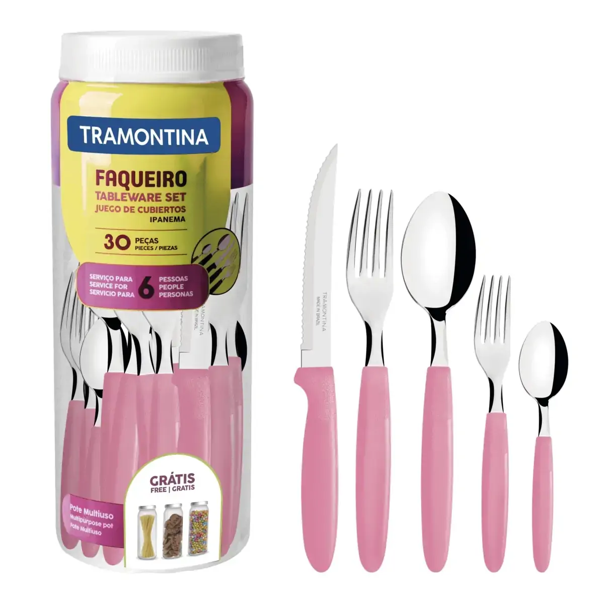 Faqueiro Jogo de Talheres 30 Peças de Aço Inox Ipanema Tramontina Rosa