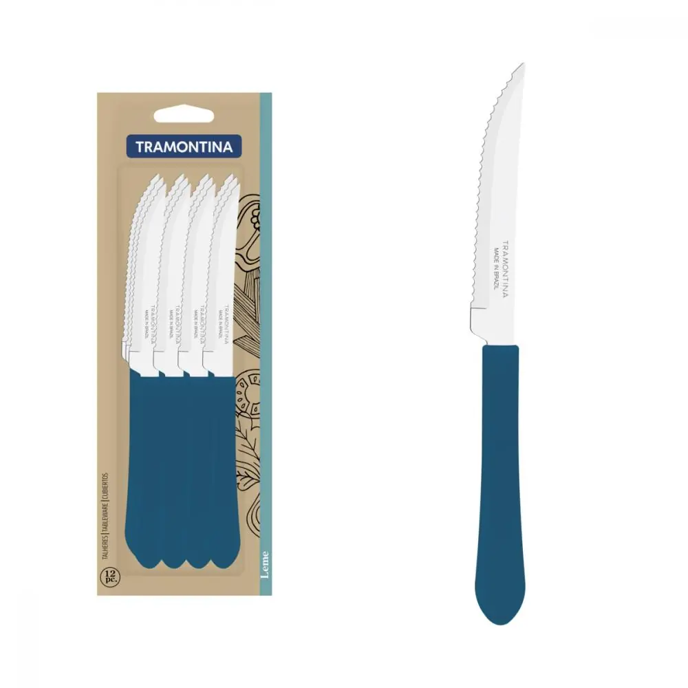 Conjunto Facas Churrasco Leme Inox Polipro. Azul Oceano 12pç