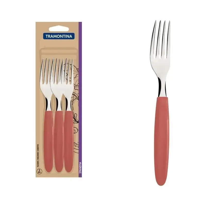 Conjunto Garfos Mesa Inox 3 Peças Ipanema Goiaba Tramontina