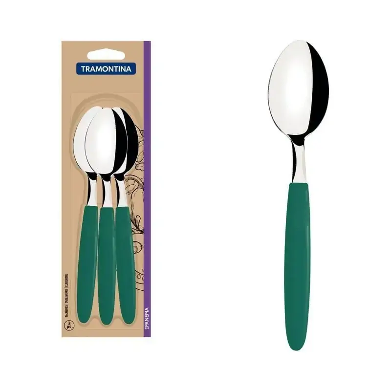 Conjunto Colher Mesa Inox 3 Peças Ipanema Verde Tramontina