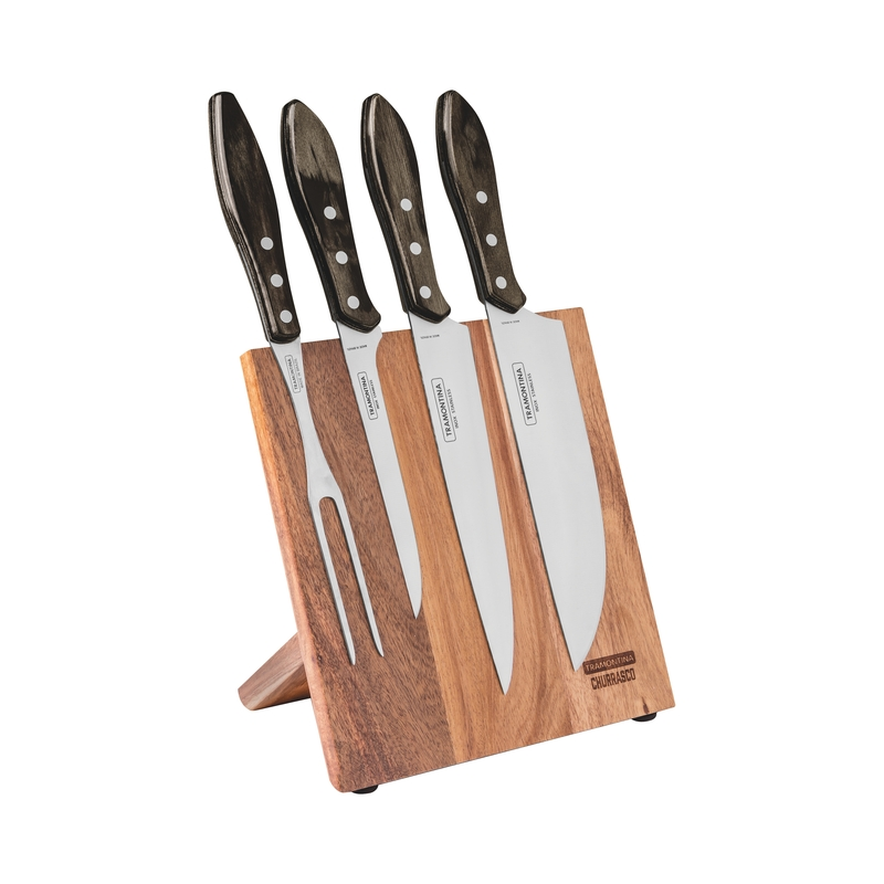 Kit Churrasco 5 Peças Tramontina 21198981 Suporte Magnético Marrom