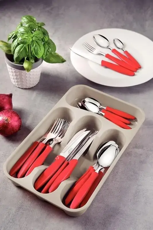Faqueiro Tramontina Plenus Inox Vermelho com Gaveteiro 25 Peças