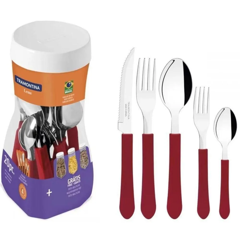 Faqueiro Leme Aço Inox 20pc Vermelho Tramontina