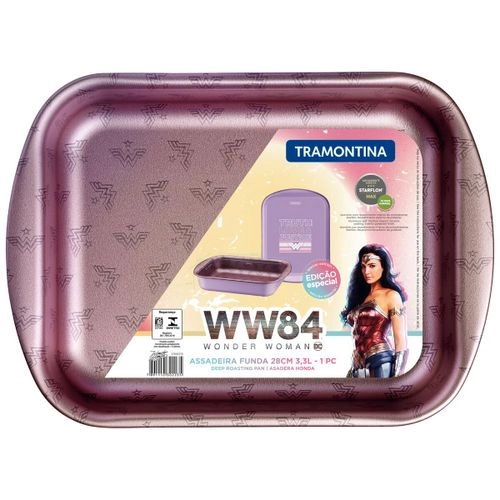 Assadeira Funda Alumínio Mulher Maravilha Rosa 28cm