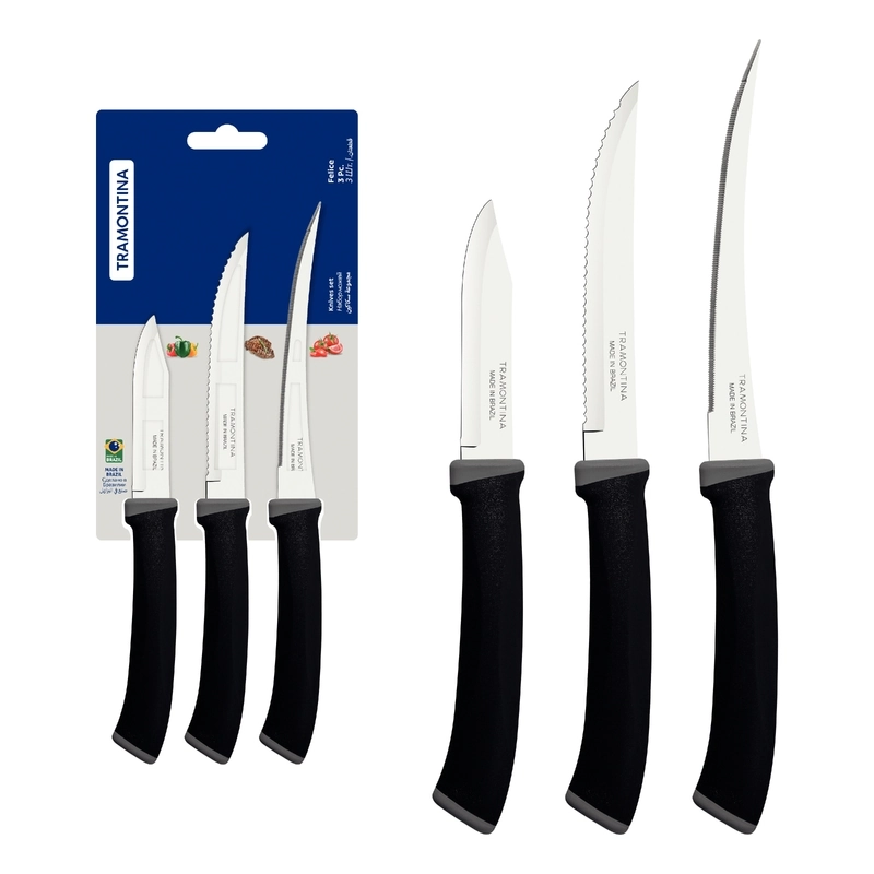 Conjunto De Facas De Inox Felice Preto Tramontina 03 Peças