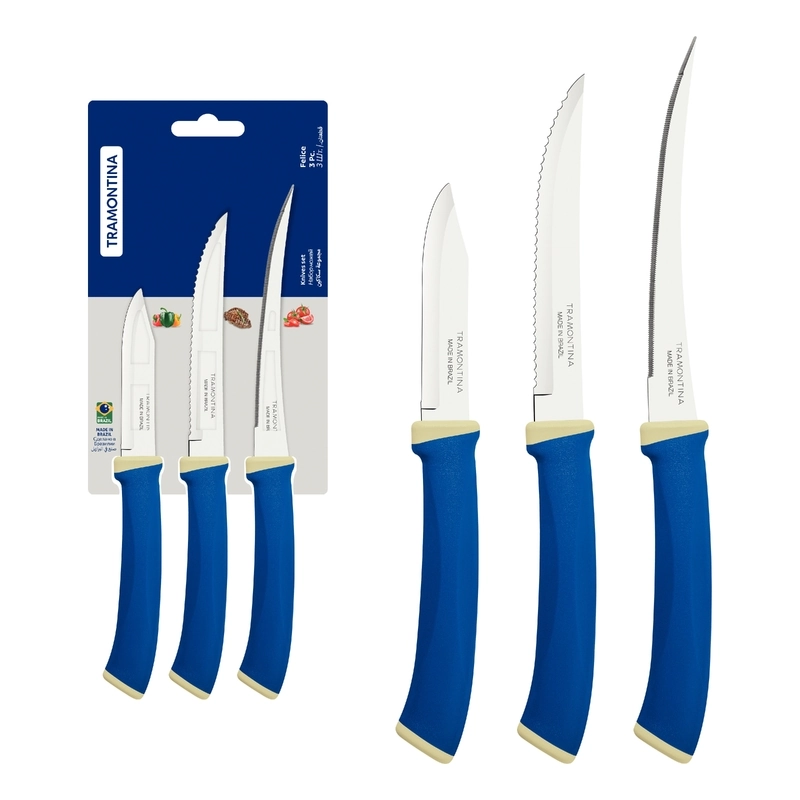Jogo Facas Tramontina 3pcs Felice Azul
