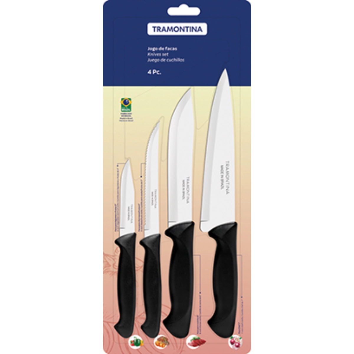 Cj Facas Inox 4pc Preto Tramontina