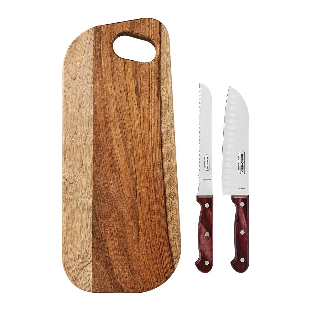 Kit Para Frios Com Tábua 3 Peças Tramontina Polywood 21198798 Vermelho