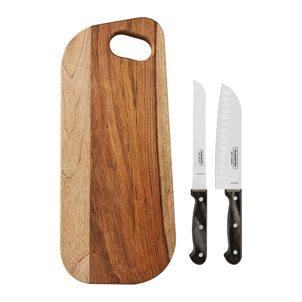 Kit Para Frios Com Tábua 3 Peças Tramontina Polywood 21198998 Castanho