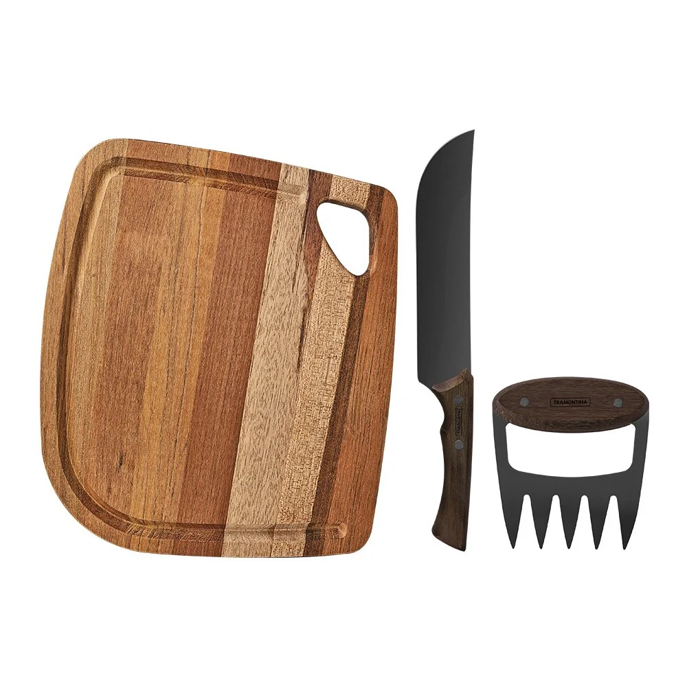 Ww Jogo Churrasco 3pc Black Sortidos Com Laminas De Aco Inox E Cabos De Madeira