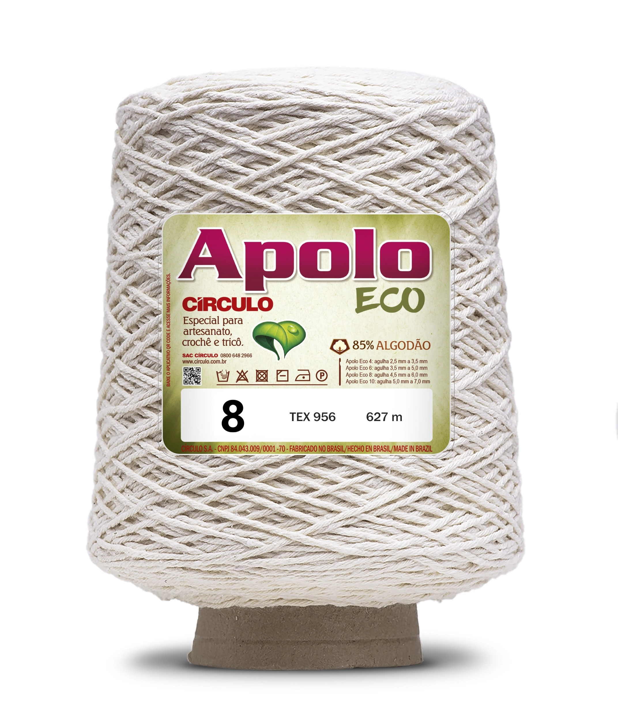 Barbante Apolo Eco 4/8 600g 20 Cru/natural Atacado Cone 600grs Circulo