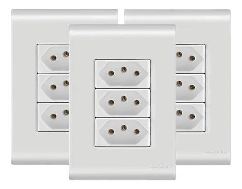 Tomada Tripla 10a/250v Com Placa 4x2 Liz Tramontina - 3 Un. Branco