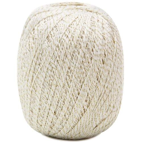 Anne Brilho White Cotton Gold Metallic Yarn Crochet Thread Knitting. 100 Mercerized