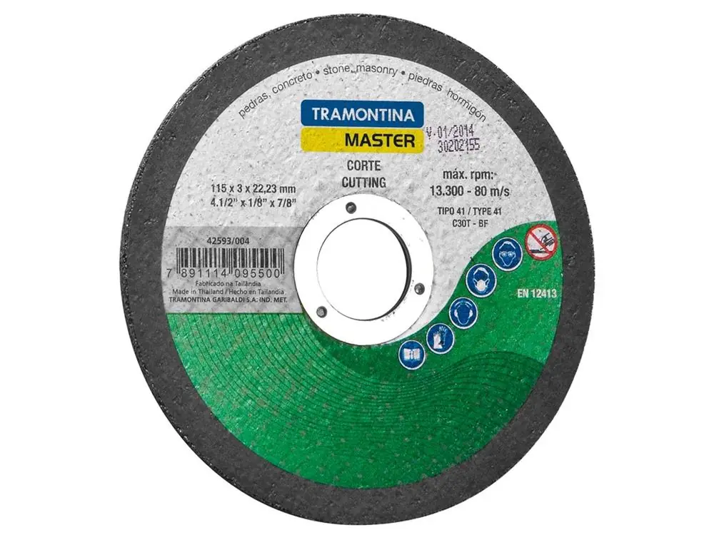 Disco De Corte Para Pedras 4.1 2 Graos Em Carboneto De Silicio Rotacao Maxima 13300 Rpm Tramontina