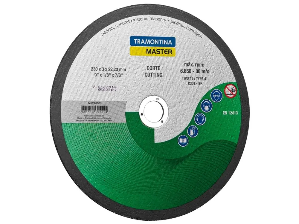 Disco De Corte Para Pedras 9 Graos Em Carboneto De Silicio Rotacao Maxima 6600 Rpm Tramontina