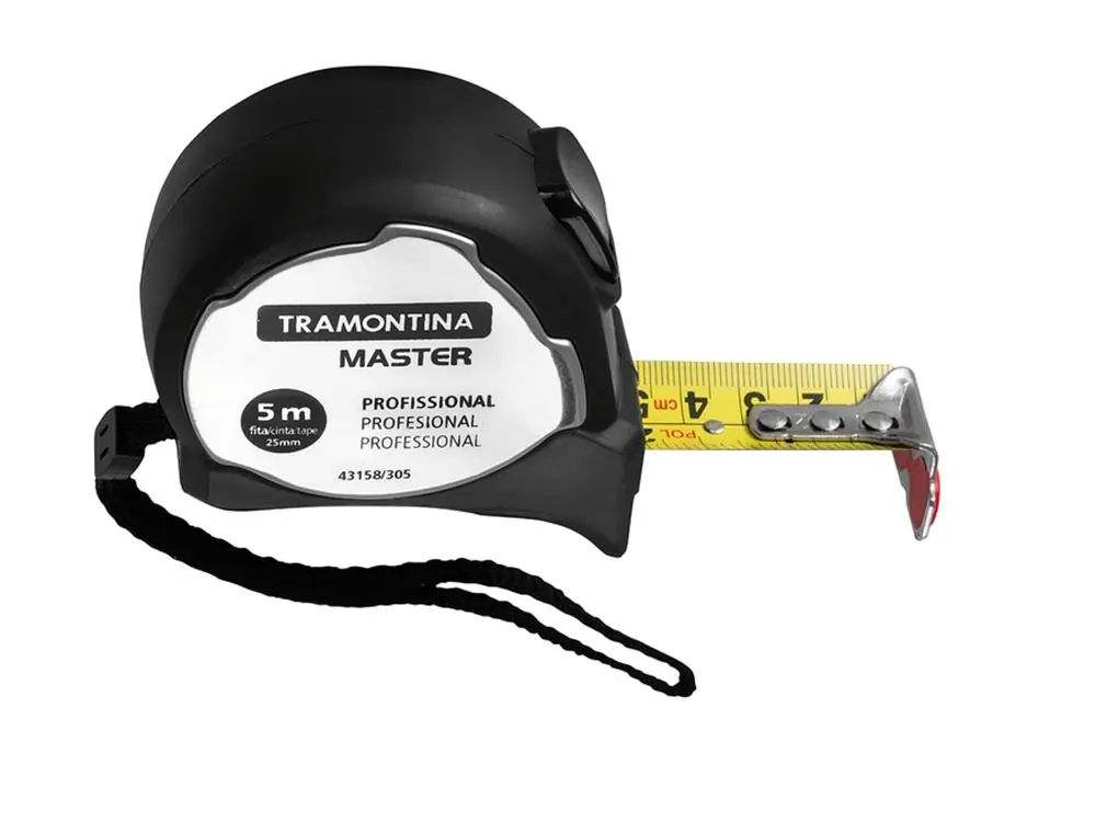 Trena Profissional Fita Revestida Em Nylon Capacidade 5m Corpo Em Aco Inox E Borracha Tramontina