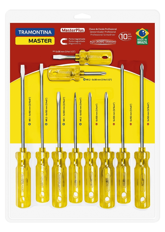Jogo De Chaves De Fenda Masterplus Em Aco Cromo Vanadio 10 Pecas Tramontina