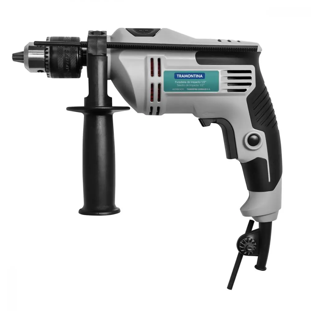 Furadeira De Impacto 500 W 1/2" 127 V Tramontina Com Empunhadura Auxiliar Velocidade Variável E Sistema De Reversão