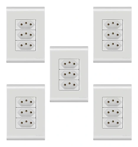 Tomada Tripla 10a/250v Com Placa 4x2 Liz Tramontina - 5 Un. Branco
