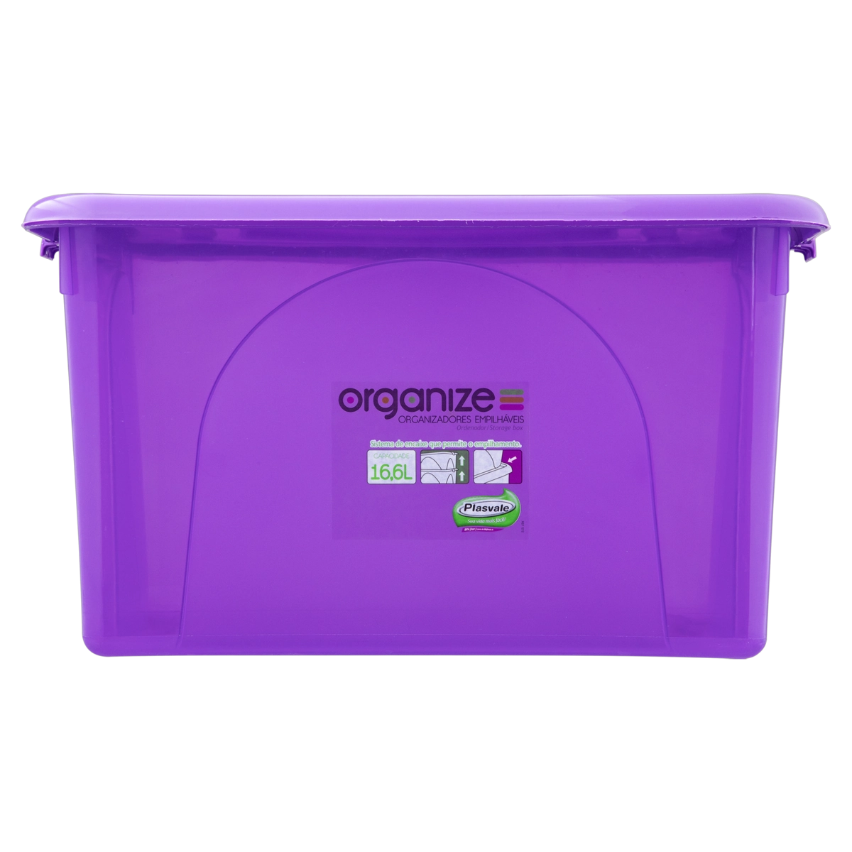 Caixa Organizadora Roxa Empilhável 16,6l Plasvale Organize
