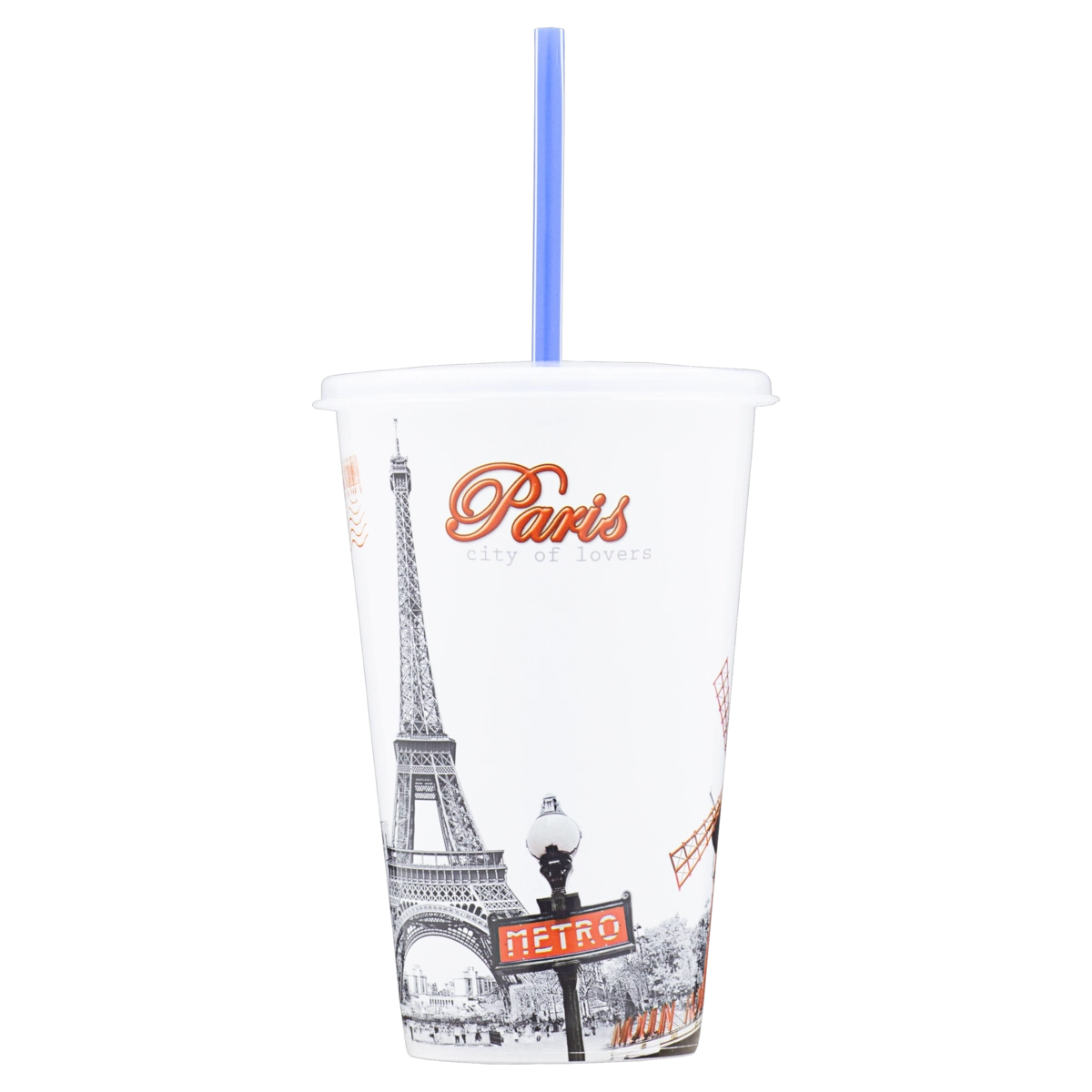 Copo Plástico Com Canudo Paris 520ml Plasvale