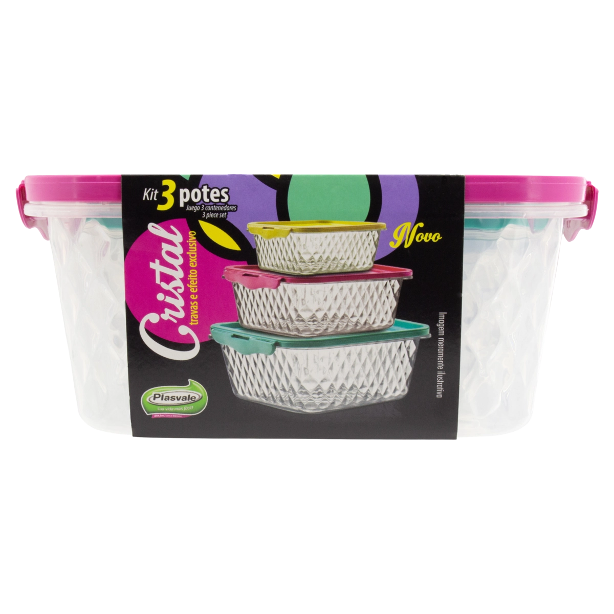 Conjunto Pote Plástico Plasvale 3 Unidades