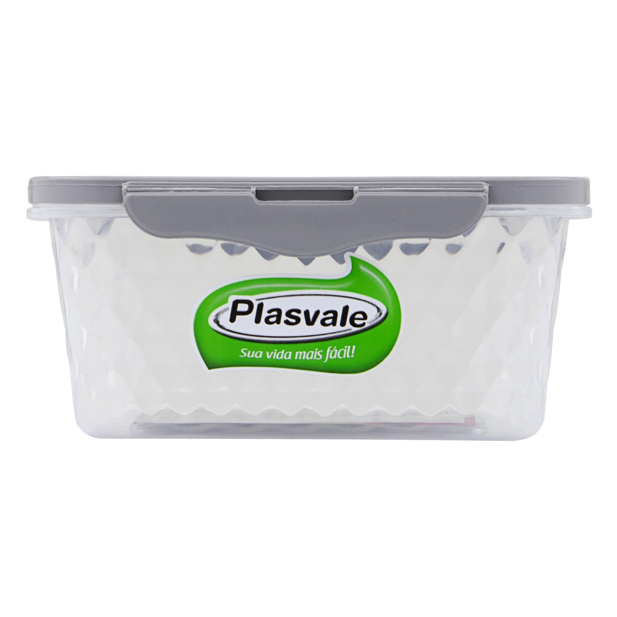 Pote Plástico Com Trava Cinza Quadrado 0,55l Plasvale Cristal