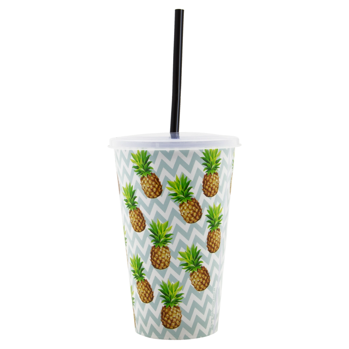 Copo Plástico Com Canudo Abacaxi 520ml Plasvale