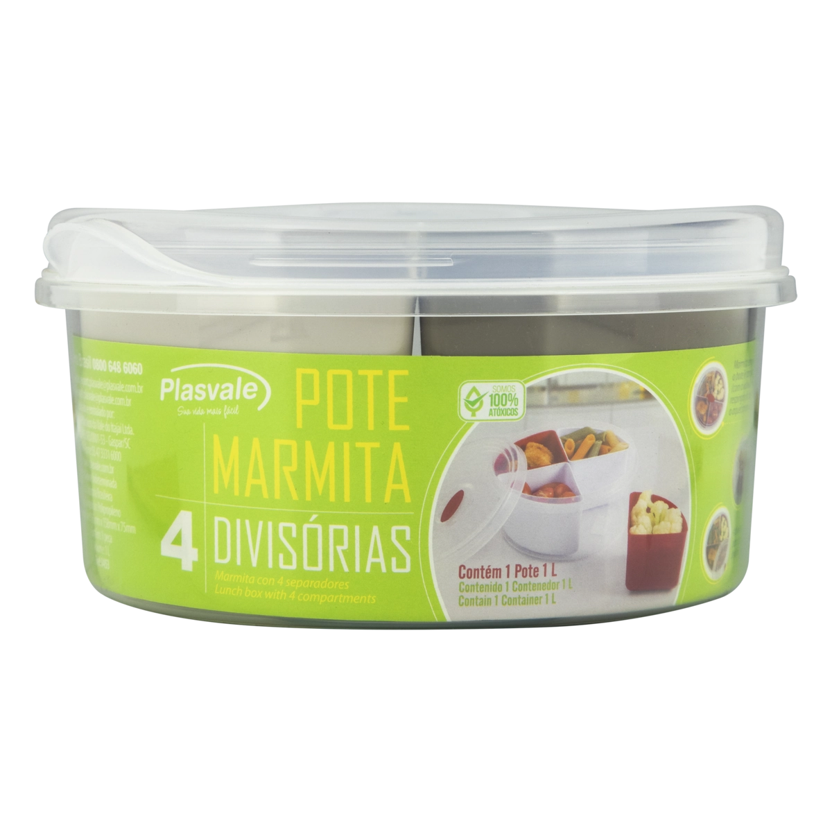 Pote Plástico Redondo Marmita 1l Plasvale