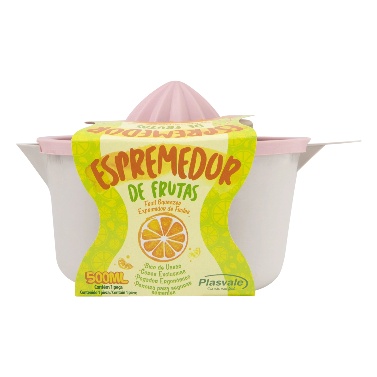 Espremedor De Fruta Rosa 500ml Plasvale