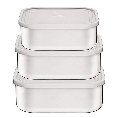 Jogo de Potes Tramontina Freezinox Quadrados em Aço Inox com Tampa Plástica 3 Peças