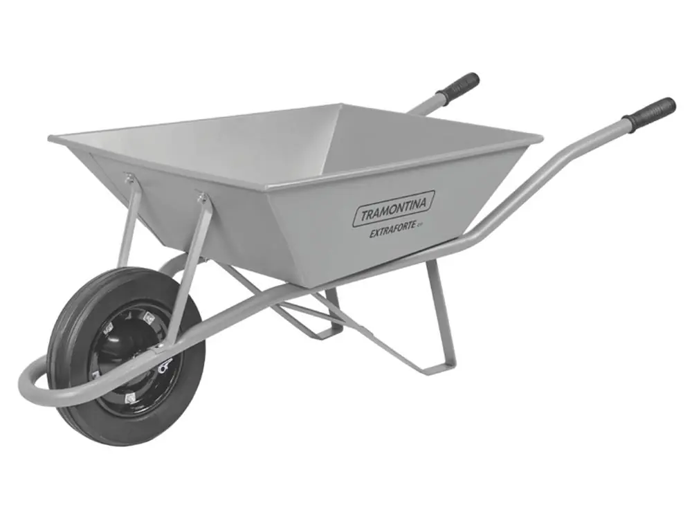 Carrinho De Mao Braco Metalico,cacamba Quadrada Metalica Reforcada Pneu Macico Borracha Tramontina