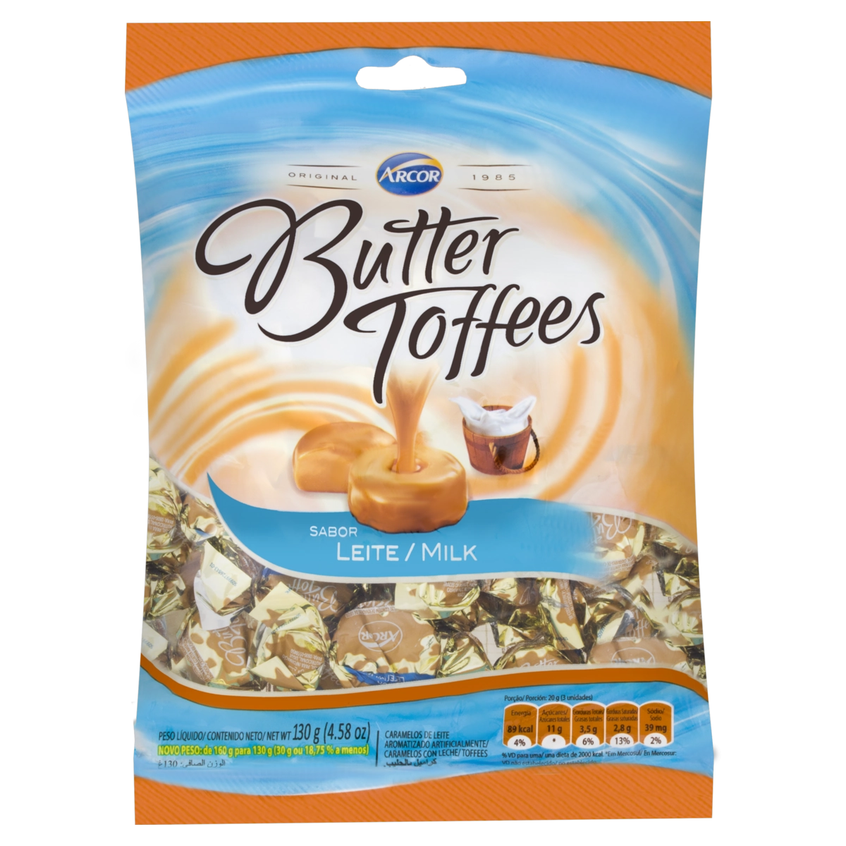 Bala De Caramelo Leite Arcor Butter Toffees Pacote 130g